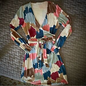 Boden Midi Wrap Dress Abstract 8 medium Long sleeve scandigirl European